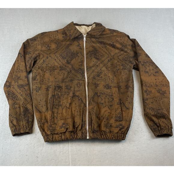 Zara Mens Sz M Aztec Print Zip Up Bomber Jacket Brown Tan - Picture 1 of 10